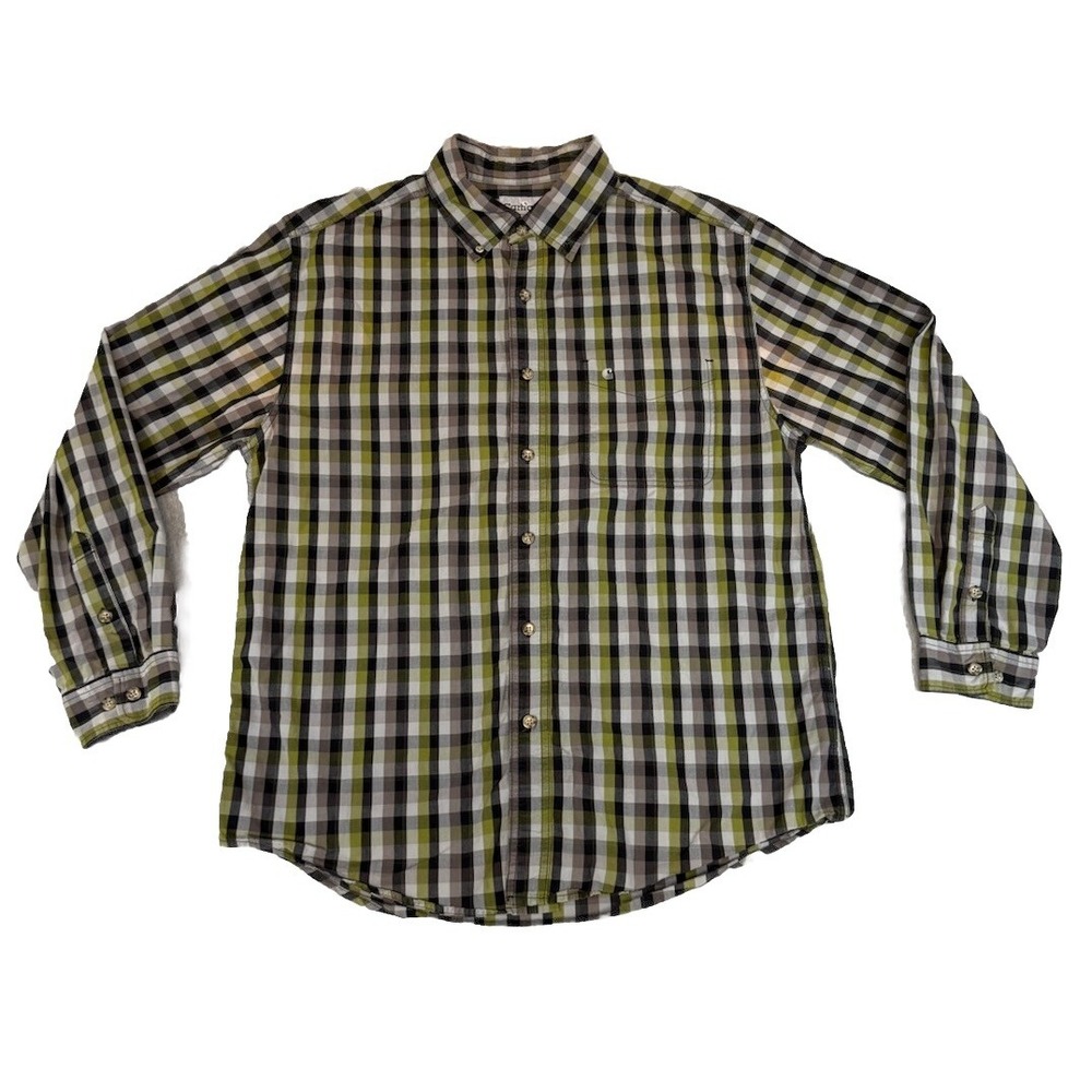 Carhartt Shirt Mens Large Black Yellow Cotton Relaxed Fit Button Long Sleeves Lg